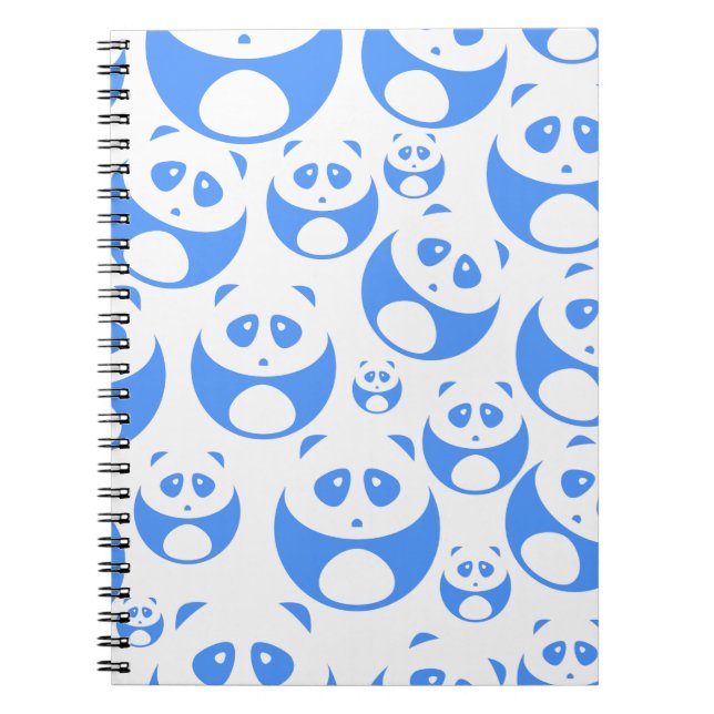 Kawaii Panda Baby Blue and WhitePattern Notebook (Front)