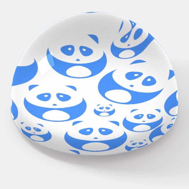 Kawaii Panda Baby Blue and WhitePattern Paperweight (Angled)