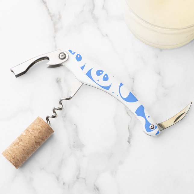 Kawaii Panda Baby Blue and WhitePattern Waiter's Corkscrew (Front)