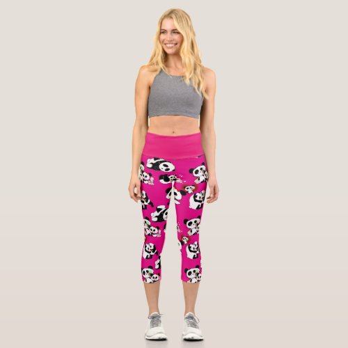 Kawaii Panda Baby Cute Pink High Waist Yoga Capri Leggings