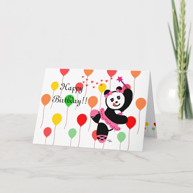 Kawaii Panda Ballet Dancer Recital Birthday Card (Front)