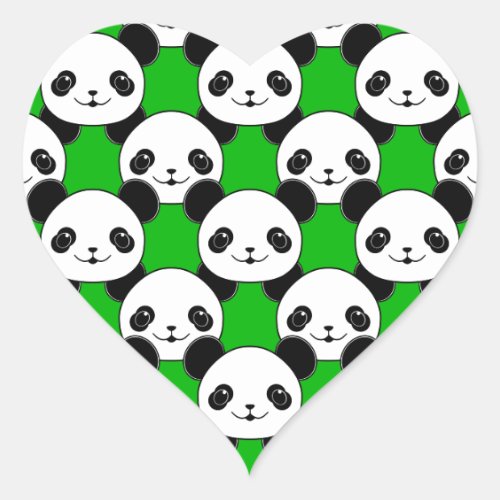 Kawaii Panda Bear Pattern Heart Sticker