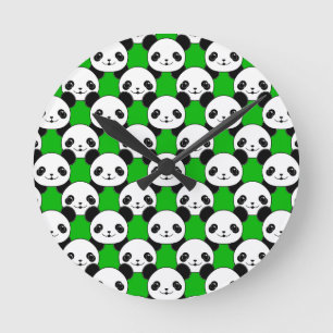 Kawaii Panda Bear Pattern Round Clock