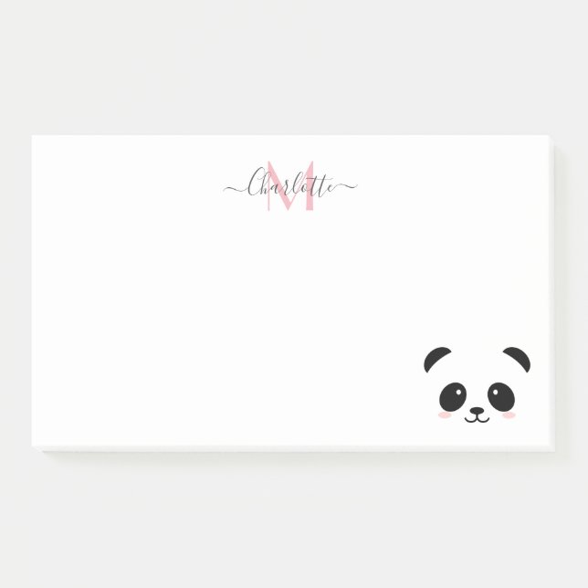 Kawaii panda bear personalized monogram no post-it notes (Front)