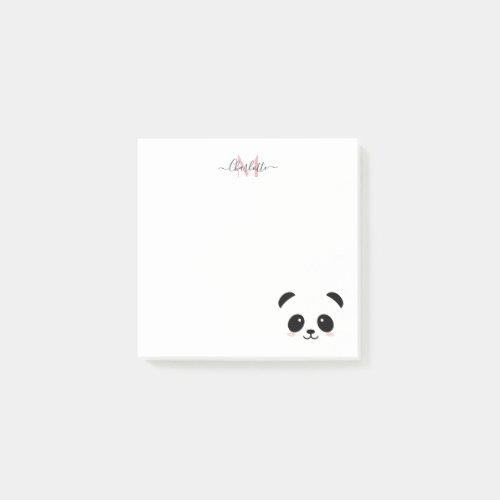 Kawaii panda bear personalized monogram post_it notes