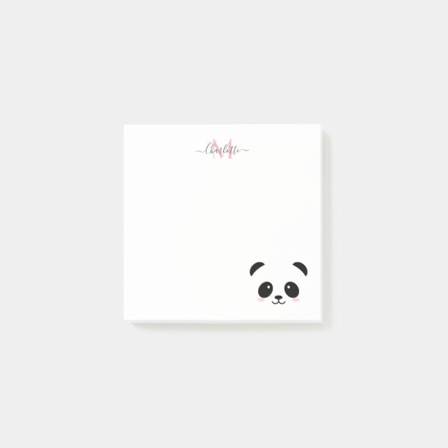 Kawaii panda bear personalized monogram post-it notes (Front)