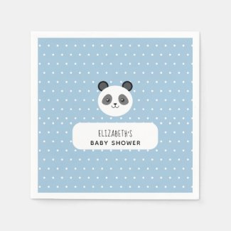 Kawaii Panda Blue boy baby shower polka dots Napkin