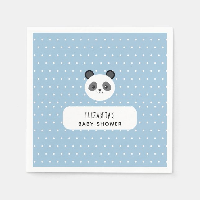 Kawaii Panda Blue boy baby shower polka dots Napkins (Front)