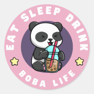 Kawaii Panda Boba Tea   Bubble Tea Addict Classic Round Sticker