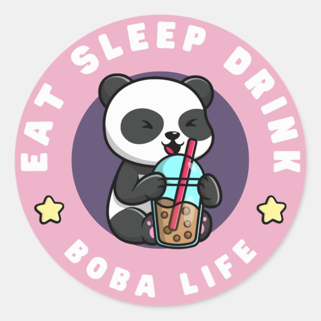 Kawaii Panda Boba Tea | Bubble Tea Addict Classic Round Sticker (Front)