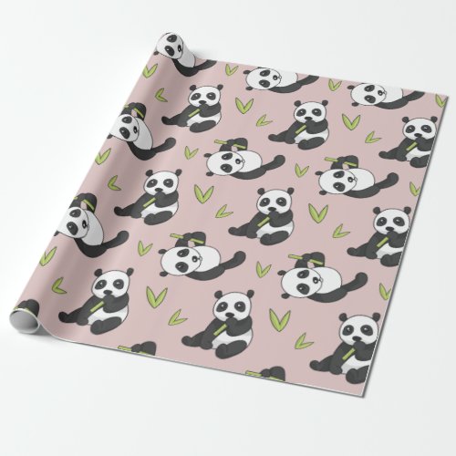 Kawaii Panda Cartoon Animal Pattern Cute Summer Wrapping Paper