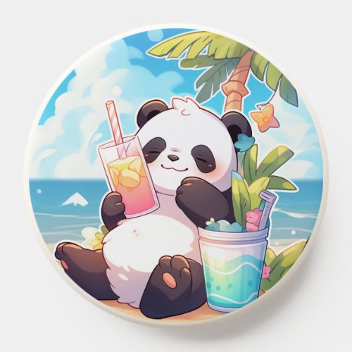 Kawaii Panda Chill on The Beach PopSocket