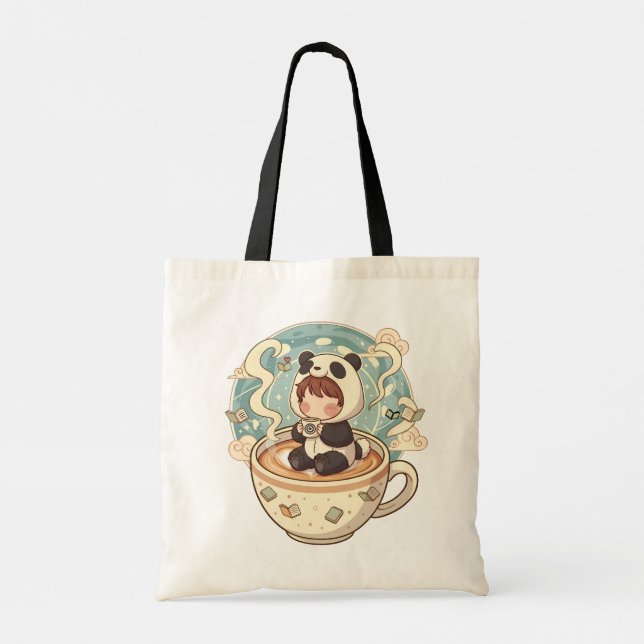 Kawaii Panda Coffee Canvas Tote Bag (Back)