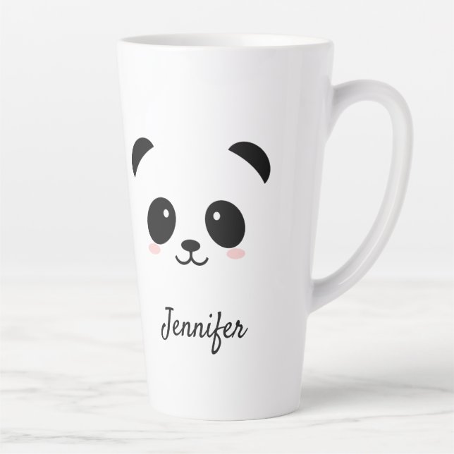 Kawaii panda cute black white personalized latte mug (Right)