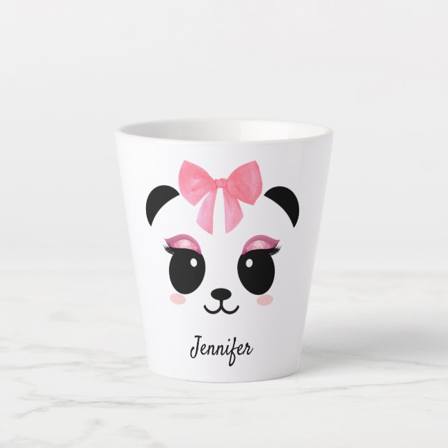 Kawaii panda cute eyelashes personalized latte mug (Front)