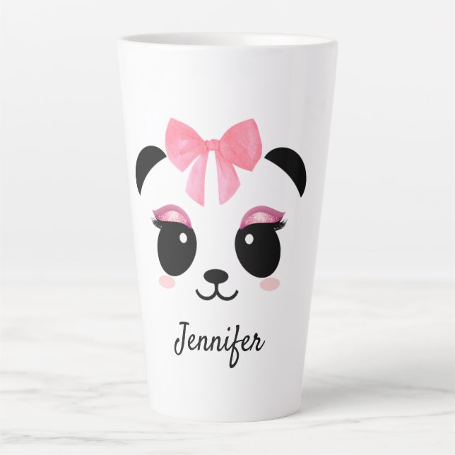 Kawaii panda cute eyelashes personalized latte mug (Front)