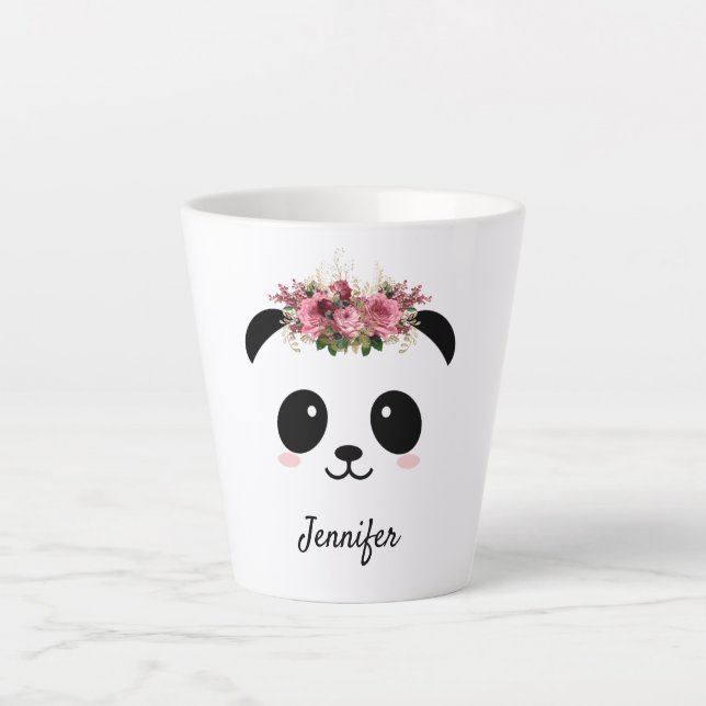 Kawaii panda cute floral personalized  latte mug (Front)