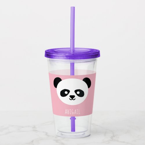 Kawaii Panda Cute Kids Pink Personalized Acrylic Tumbler