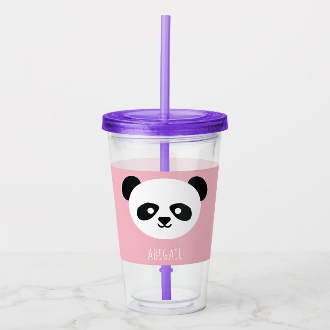 Kawaii Panda Cute Kids Pink Personalized Acrylic Tumbler (Front)
