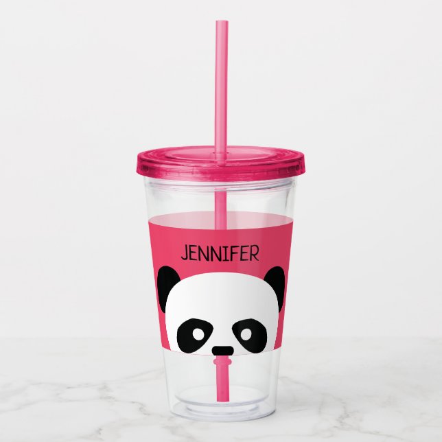 Kawaii Panda Cute Kids Pink Personalized Acrylic Tumbler (Front)