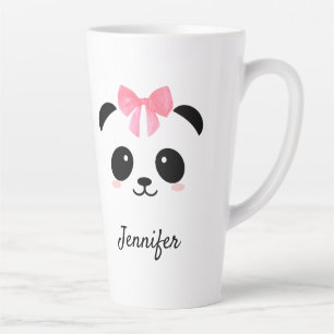 Kawaii panda cute pink ribbon personalized latte mug