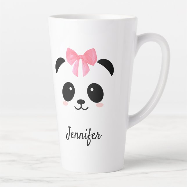 Kawaii panda cute pink ribbon personalized  latte mug (Right)