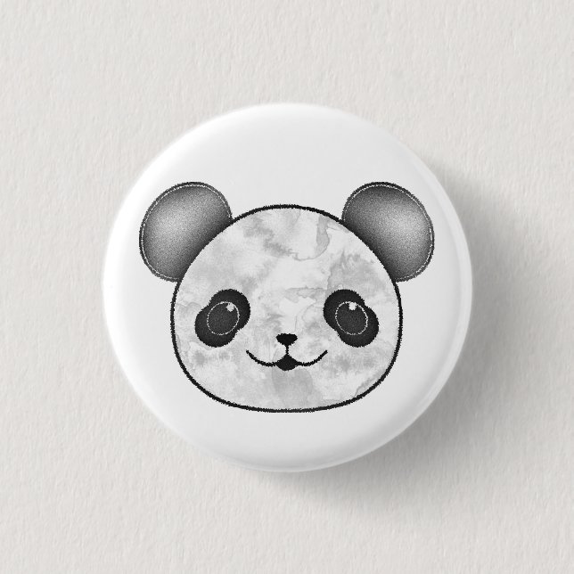 Kawaii Panda Drawing In Black And White Button (Front)