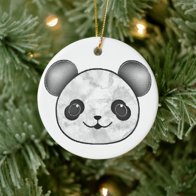 Kawaii Panda Drawing In Black And White Ceramic Ornament (Tree)