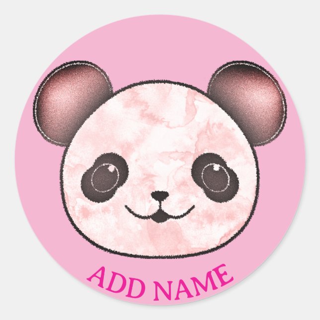 Kawaii Panda Drawing In Pink Classic Round Sticker (Front)