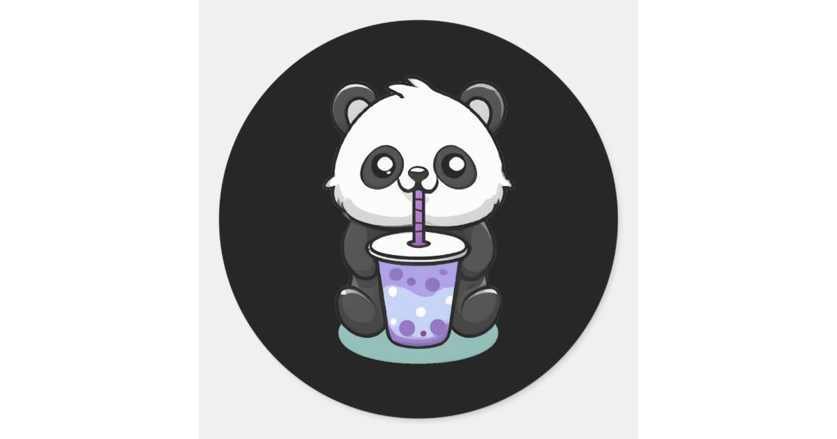 Kawaii Panda Drinking Boba Tea Anime Classic Round Sticker | Zazzle