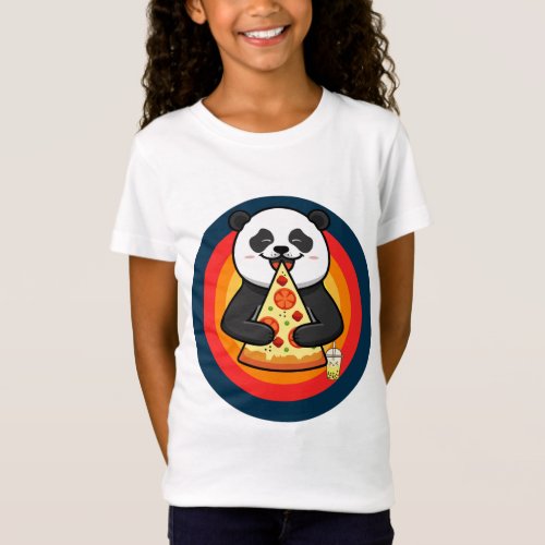 Kawaii Panda Eating Pizza Boba Tea  T_Shirt