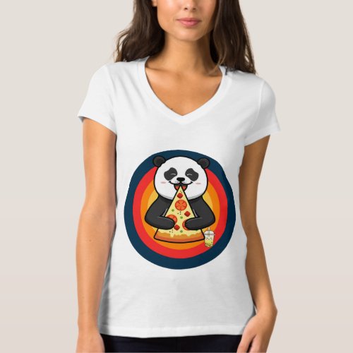 Kawaii Panda Eating Pizza Boba Tea  T_Shirt