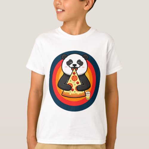 Kawaii Panda Eating Pizza Boba Tea  T_Shirt
