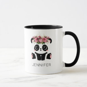 Kawaii panda face floral personalized  mug