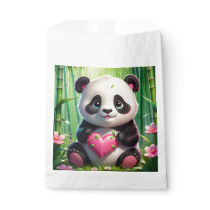 Kawaii Panda Holding Heart in a Bamboo Forest Favor Bag