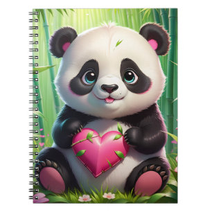 Kawaii Panda Holding Heart in a Bamboo Forest Notebook