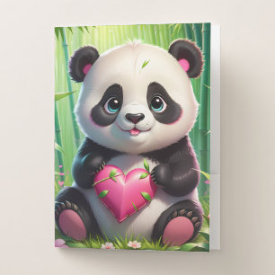 Kawaii Panda Holding Heart in a Bamboo Forest Pocket Folder