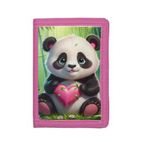 Kawaii Panda Holding Heart in a Bamboo Forest
