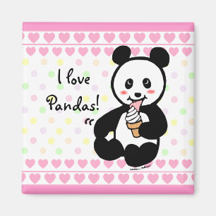 Kawaii Panda Ice Cream Cartoon Hearts Magnet
