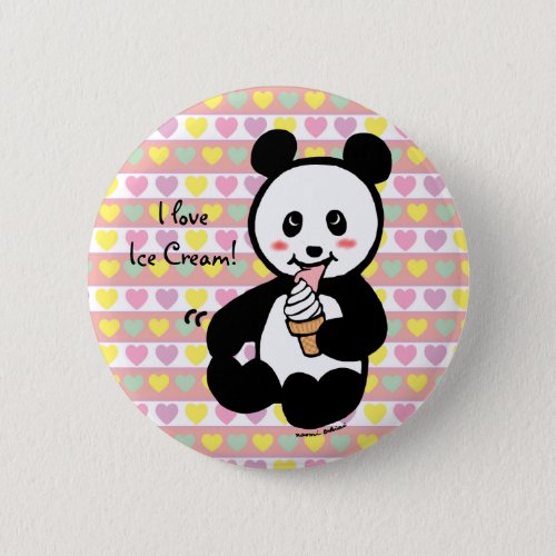 Kawaii Panda Ice Cream Cartoon Pinback Button