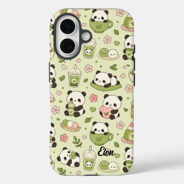 Kawaii Panda Matcha Pattern Phone Case (Back)