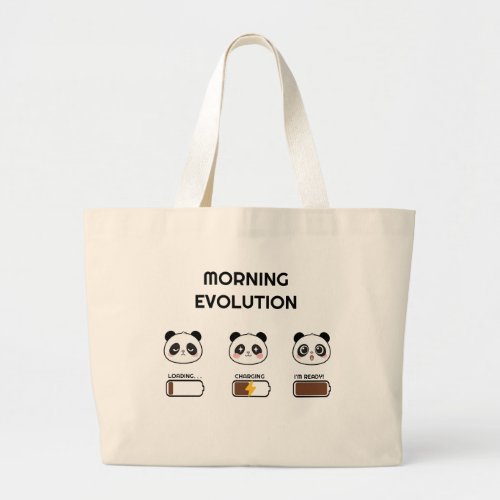 Kawaii Panda Mood Level Progression Cartoon Art Large Tote Bag