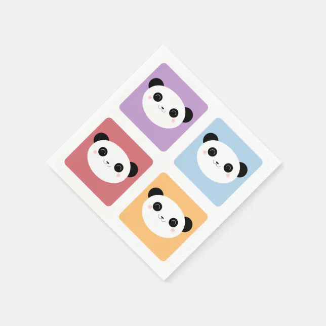 Panda Square Design Kawaii Panda Multicolored Pop Squares Pattern Paper Napkins | Zazzle