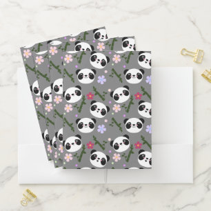Kawaii Panda on Gray Pocket Folder