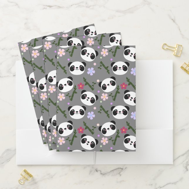 Kawaii Panda on Gray Pocket Folder (In Situ)