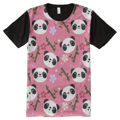 Kawaii Panda on Pink All-Over-Print Shirt