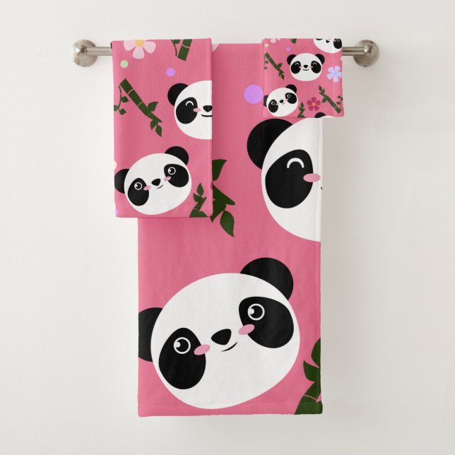 Kawaii Panda on Pink Bath Towel Set (Insitu)
