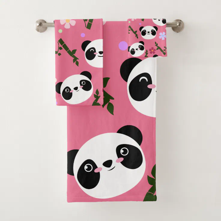 Kawaii Panda on Pink Bath Towel Set | Zazzle