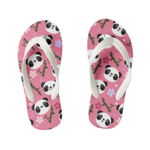 Kawaii Panda on Pink Kid's Flip Flops