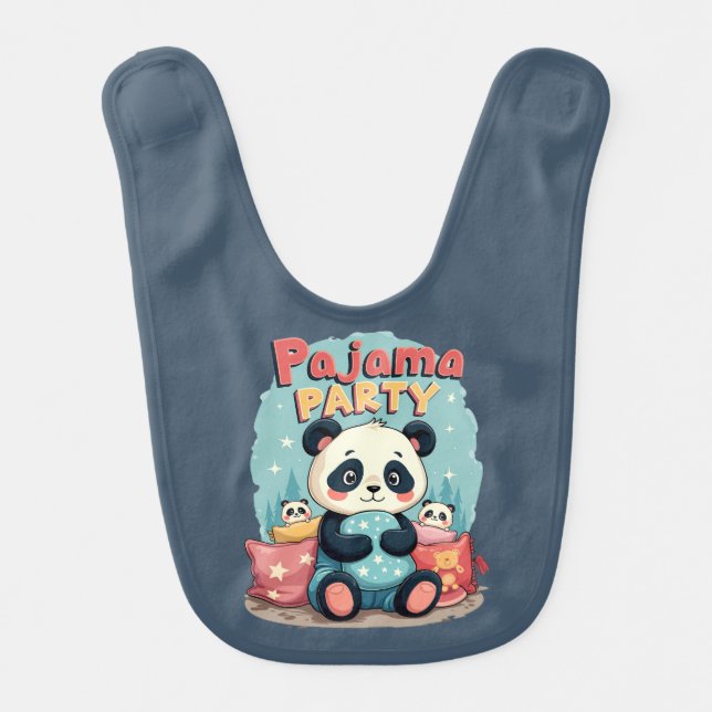 Kawaii Panda Pajama Party Cozy Sleepover Aesthetic Baby Bib (Front)